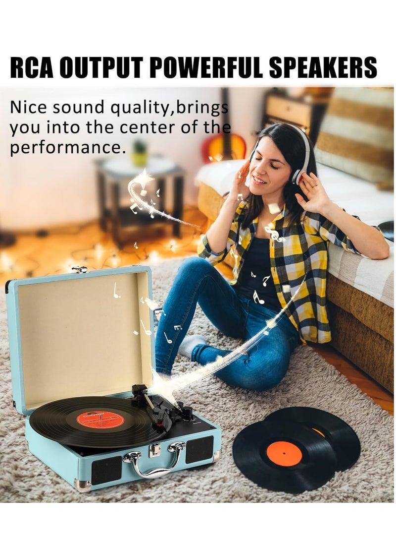 Record Player Vintage 3-Speed Bluetooth Vinyl Turntable with Stereo Speaker, Belt Driven Suitcase Vinyl Record Player - Image 2