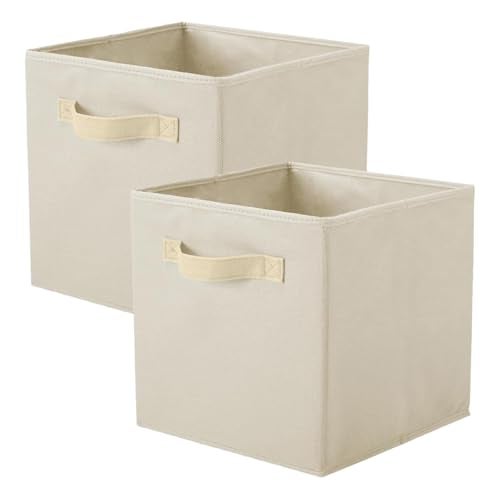 PowerKing Collapsible Storage Cubes with Handles, Fabric Foldable Bins for Closet Shelves, Durable Organization Storage Bins, 10.5'' x 11'' x 10.5'', 2 Pack, Cream - Image 1