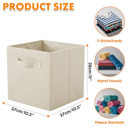 PowerKing Collapsible Storage Cubes with Handles, Fabric Foldable Bins for Closet Shelves, Durable Organization Storage Bins, 10.5'' x 11'' x 10.5'', 2 Pack, Cream - Image 3