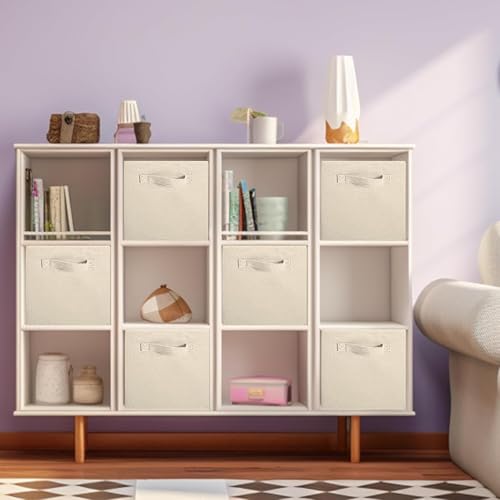 PowerKing Collapsible Storage Cubes with Handles, Fabric Foldable Bins for Closet Shelves, Durable Organization Storage Bins, 10.5'' x 11'' x 10.5'', 2 Pack, Cream - Image 2