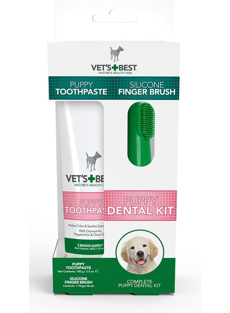 Vet's Best Vets Best Puppy Dental kit with Puppy Toothpaste and Silicon Finger Brush - Image 1