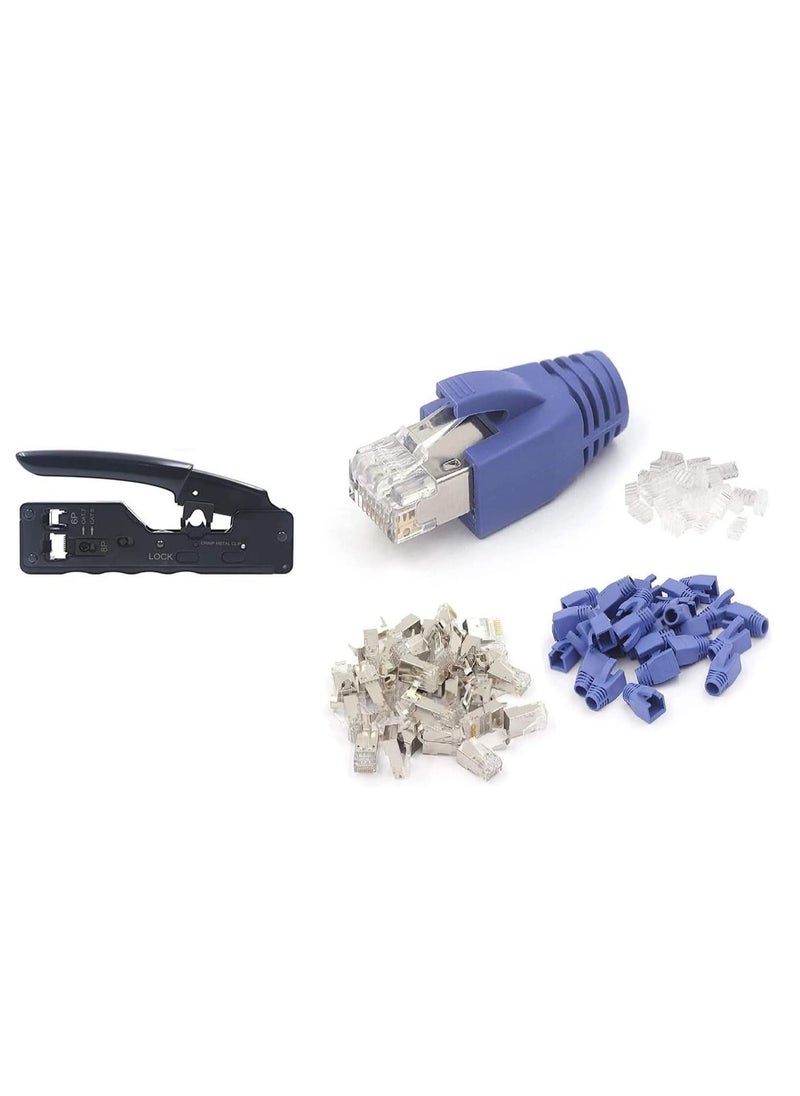 DKURVE Crimping Tool RJ11 Network Crimper Tool  With 20Pcs Cat6A Cat7 Plug 20Pcs RJ45 Blue Boots Cover  - Image 1