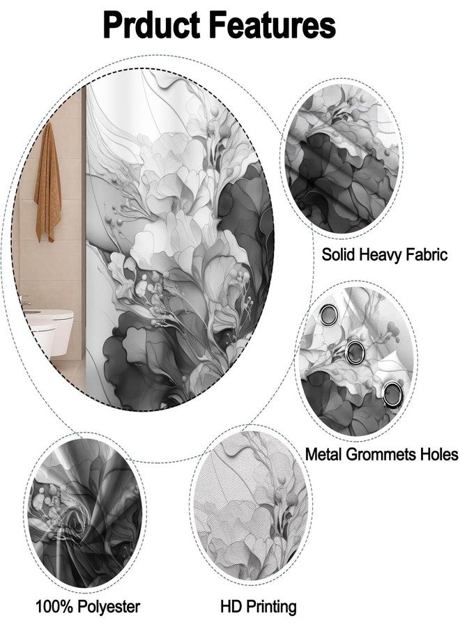 Uiiooazy Grey Flowers Shower Curtain for Bathroom Light Gray White Marble Shower Curtain Set with Hooks Abstract Floral Bathtub Decor Waterproof Fabric Curtains 72x72inches - Image 5