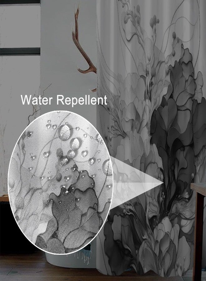 Uiiooazy Grey Flowers Shower Curtain for Bathroom Light Gray White Marble Shower Curtain Set with Hooks Abstract Floral Bathtub Decor Waterproof Fabric Curtains 72x72inches - Image 4