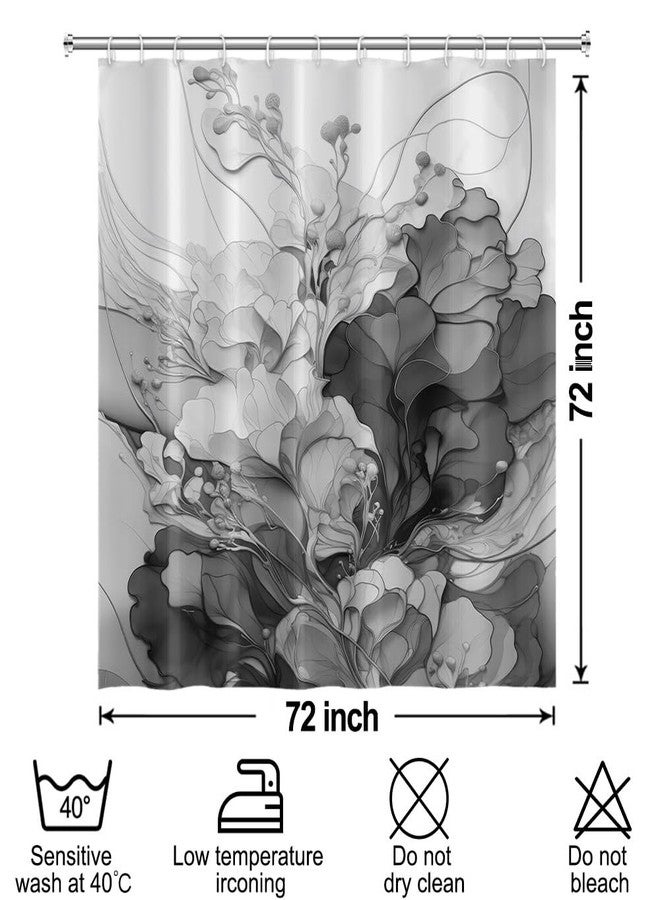 Uiiooazy Grey Flowers Shower Curtain for Bathroom Light Gray White Marble Shower Curtain Set with Hooks Abstract Floral Bathtub Decor Waterproof Fabric Curtains 72x72inches - Image 3