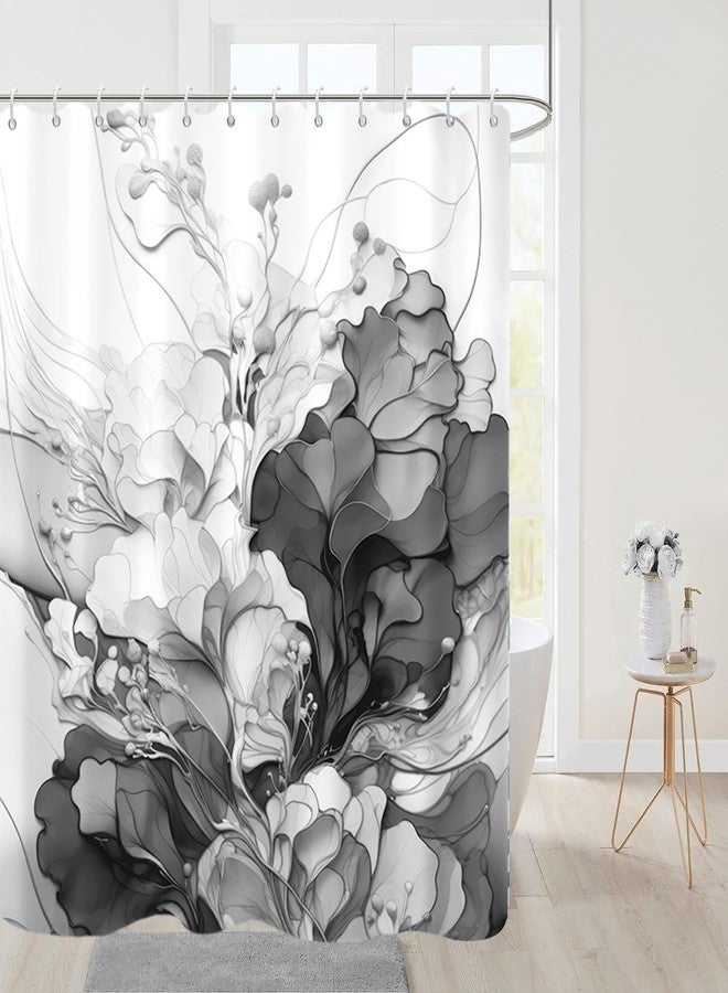 Uiiooazy Grey Flowers Shower Curtain for Bathroom Light Gray White Marble Shower Curtain Set with Hooks Abstract Floral Bathtub Decor Waterproof Fabric Curtains 72x72inches - Image 1