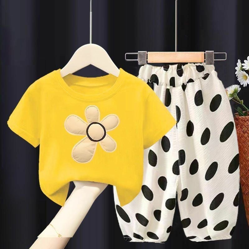 Girls'' Thin Summer Outfit Set, Two-Piece Short-Sleeve Shirt, Mosquito-Proof Long Pants for Toddlers, Other Summer Clothing - Image 3