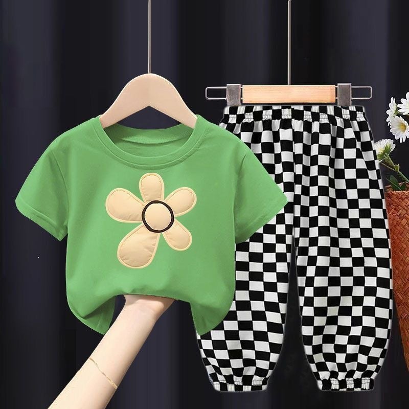 Girls'' Thin Summer Outfit Set, Two-Piece Short-Sleeve Shirt, Mosquito-Proof Long Pants for Toddlers, Other Summer Clothing - Image 5