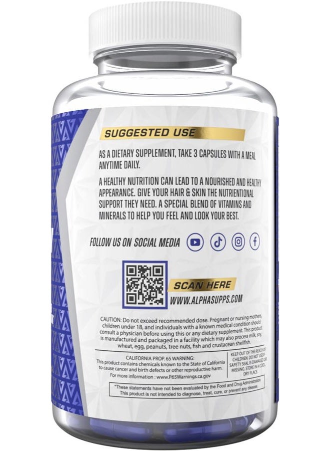 ALPHA SUPPS Hair, Skin, and Nails Supplement for Women - Vibrant HSN Health and Strength with Biotin, Collagen, and Vitamins to Support Hair Growth, Thickness, and Skin Radiance - 90 Capsules - Image 3