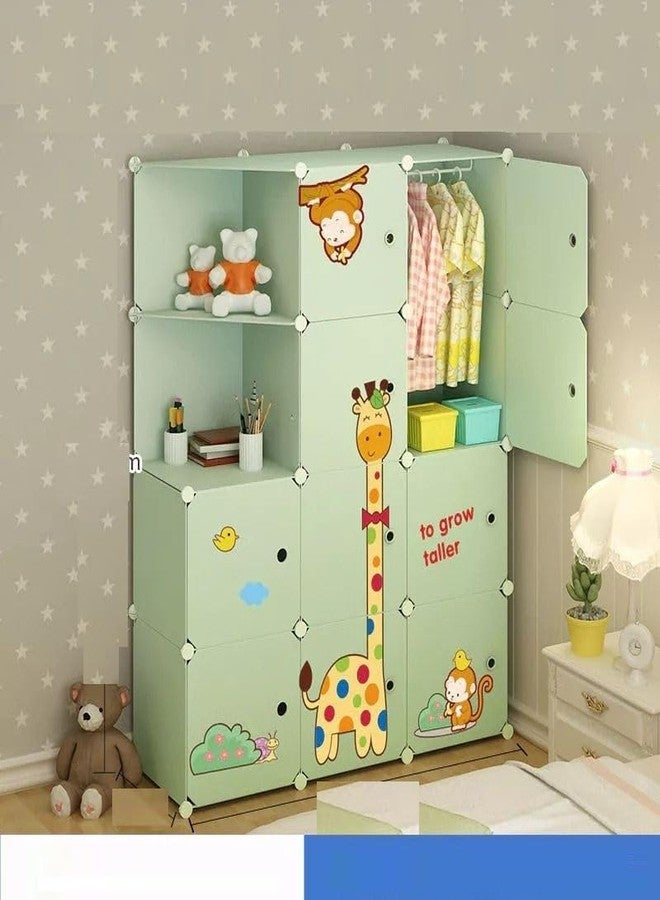 KEEKOS Kids Plastic Collapsible Wardrobe Organizer for Storage | Cute Cartoon Design | Heavy Duty Cloth Organizer for Storage | Easy to Assemble | Perfect for Kids Room & Home (Green-P4) - Image 1