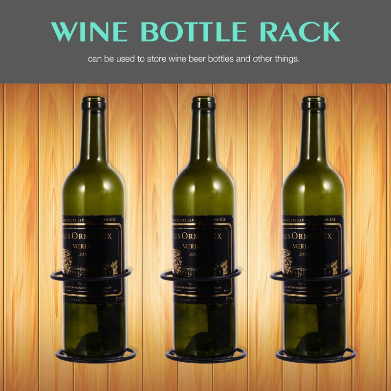Wall Mounted Single Bottle Wine Rack Set Of 6 Black Metal Display Storage For Home Bar Kitchen - Image 4