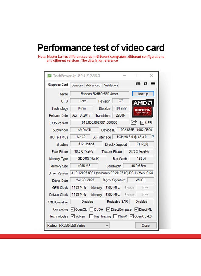 Generic - RX550 Graphics Card, 4GB/GDDR5/128 bit Memory, 1365 MHz Core Frequency, DP+HD Ports, for Office Game - Image 1