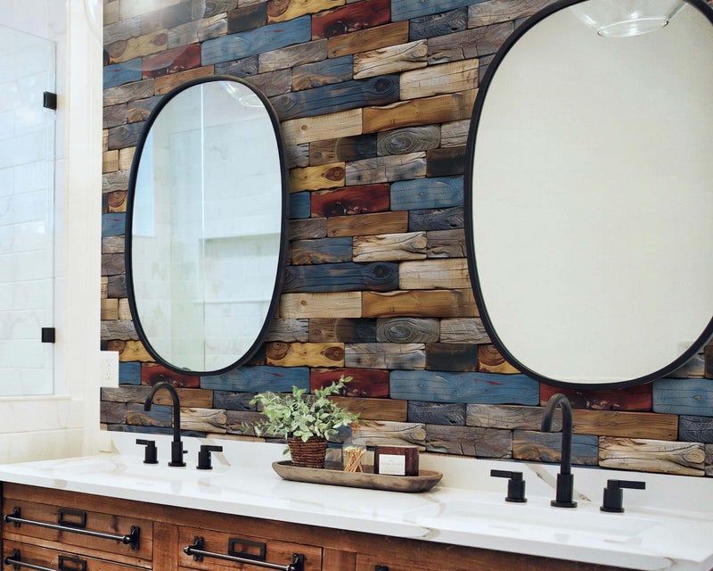 FLFK Faux Wood Bricks Wallpaper,Peel and Stick Wood Grain Wall Mural for Living Room, Bedroom, Kitchen, Office, Apartment Decor 16"x64" - Image 5