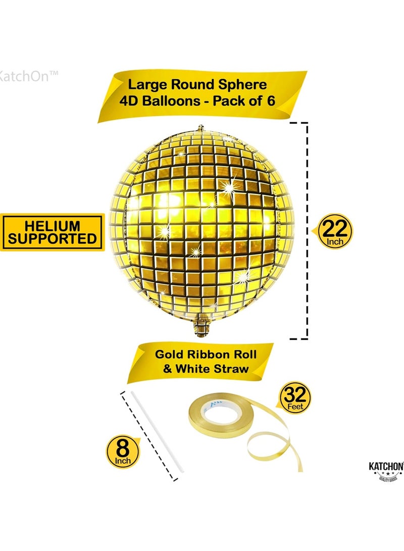 KatchOn, Big Gold Disco Ball Balloons - 22 Inch Pack of 6 | Gold Disco Party Decorations | Graduation Decorations Class of 2025 - Image 2