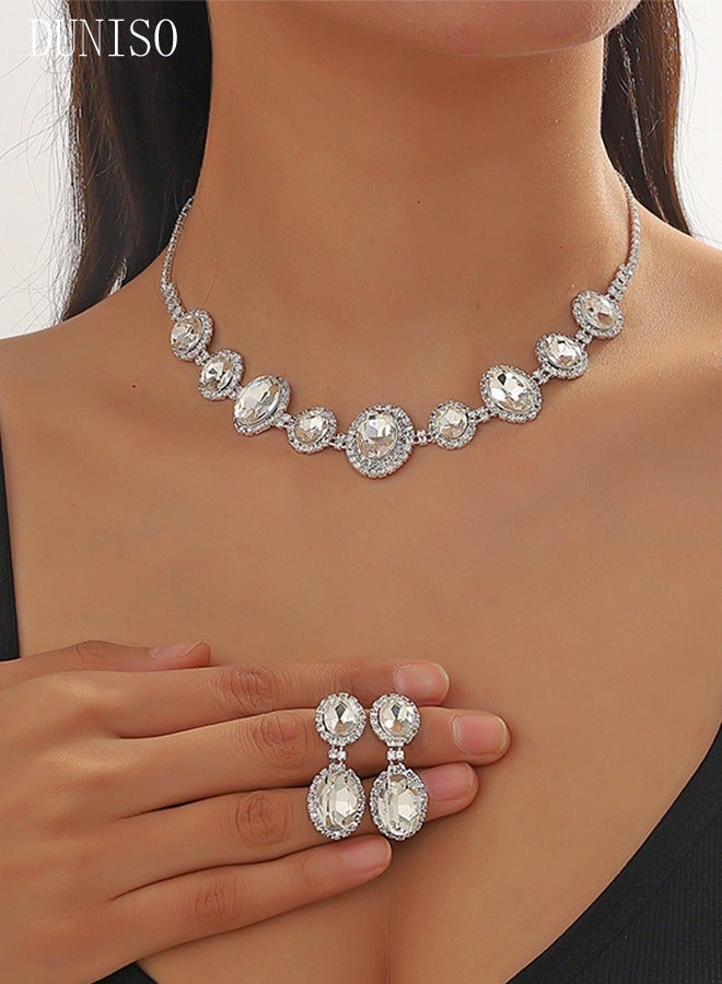 DUNISO 2Piece Necklace and Earrings Set Full Diamond Necklace Crystal Earrings Wedding Bridal Bridesmaid Costume Jewelry Set for Women and Girls Dress Accessories - Image 5