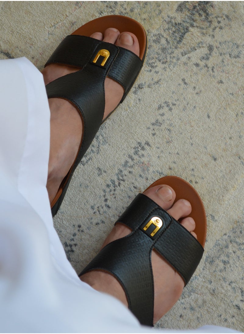 AL BAAZ - Al Baaz Black Arabic Sandals for Men - Traditional Leather Men Sandals - Image 1