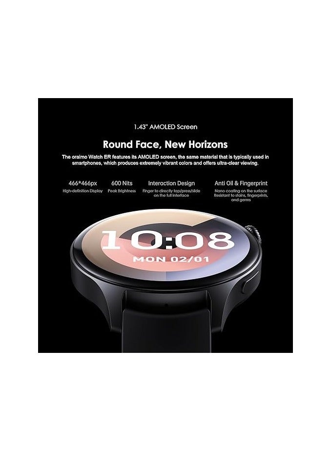 OSW42 ER Smart Watch – 1.43" AMOLED Display, Bluetooth Calling, Fitness Tracker with Heart Rate & SpO2 Monitor, Sports Modes, Waterproof Activity Watch for Android & iPhone – Black  - Image 3