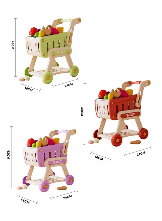 Kids Shopping Cart,Kids Kitchen Toys Set - 33 PCS Durable Pretend Play Kitchen Toys for Toddler,Play House Kitchen Toys For Kids,With fruit and vegetable and snack box,Shopping Cart Toy for Girls Bo  - Image 2