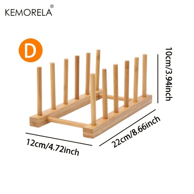 KEMORELA Bamboo Wooden Dish Racks Plate Stand Holder Vertical Drainer Kitchen Cabinet Organizer for Dish, Pots, Lids, Bowls, Cups, And Cutting Boards And Books - Image 1