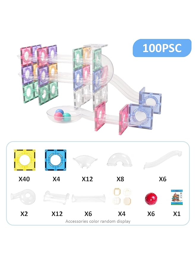 زيريفام مكعبات بناء مغناطيسية، بلاط مغناطيسي، مسار سباق الرخام، مكعبات بناء مغناطيسية، مجموعة مكعبات بناء ثلاثية الأبعاد، بناء تعليمي إبداعي، هدايا تعليمية للأطفال من سن 3 سنوات فما فوق (100 قطعة) - Image 5