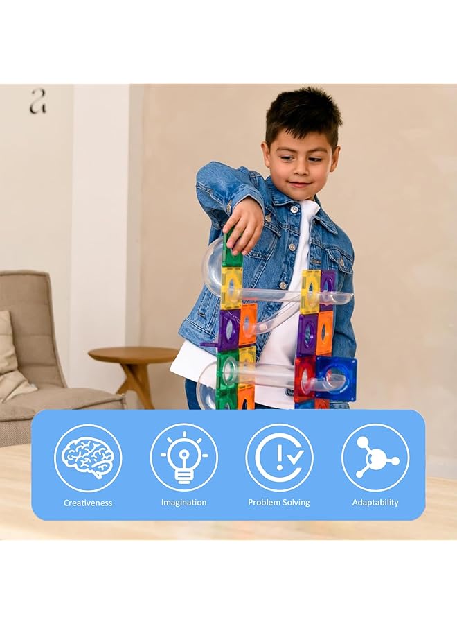 زيريفام مكعبات بناء مغناطيسية، بلاط مغناطيسي، مسار سباق الرخام، مكعبات بناء مغناطيسية، مجموعة مكعبات بناء ثلاثية الأبعاد، بناء تعليمي إبداعي، هدايا تعليمية للأطفال من سن 3 سنوات فما فوق (100 قطعة) - Image 2