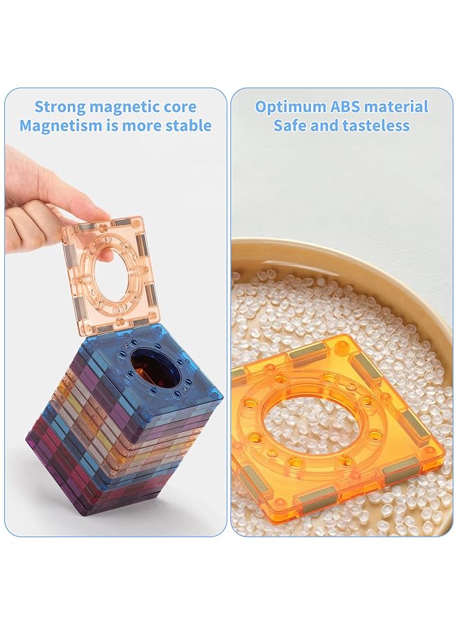 زيريفام مكعبات بناء مغناطيسية، بلاط مغناطيسي، مسار سباق الرخام، مكعبات بناء مغناطيسية، مجموعة مكعبات بناء ثلاثية الأبعاد، بناء تعليمي إبداعي، هدايا تعليمية للأطفال من سن 3 سنوات فما فوق (100 قطعة) - Image 3