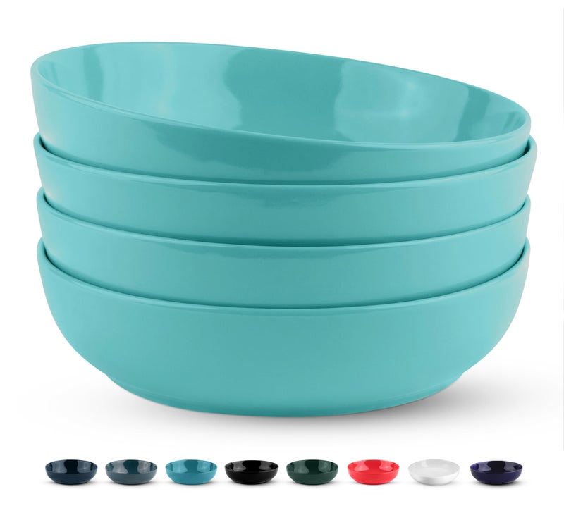 KooK Pasta Bowl, Salad Bowls, Soup, Serving Bowls, Ceramic, Large Capacity, Microwave & Dishwasher Safe, Set of 4, 40 Oz,(Light Turquoise) - Image 1