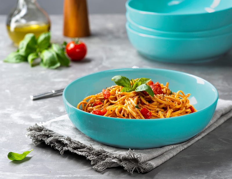 KooK Pasta Bowl, Salad Bowls, Soup, Serving Bowls, Ceramic, Large Capacity, Microwave & Dishwasher Safe, Set of 4, 40 Oz,(Light Turquoise) - Image 3