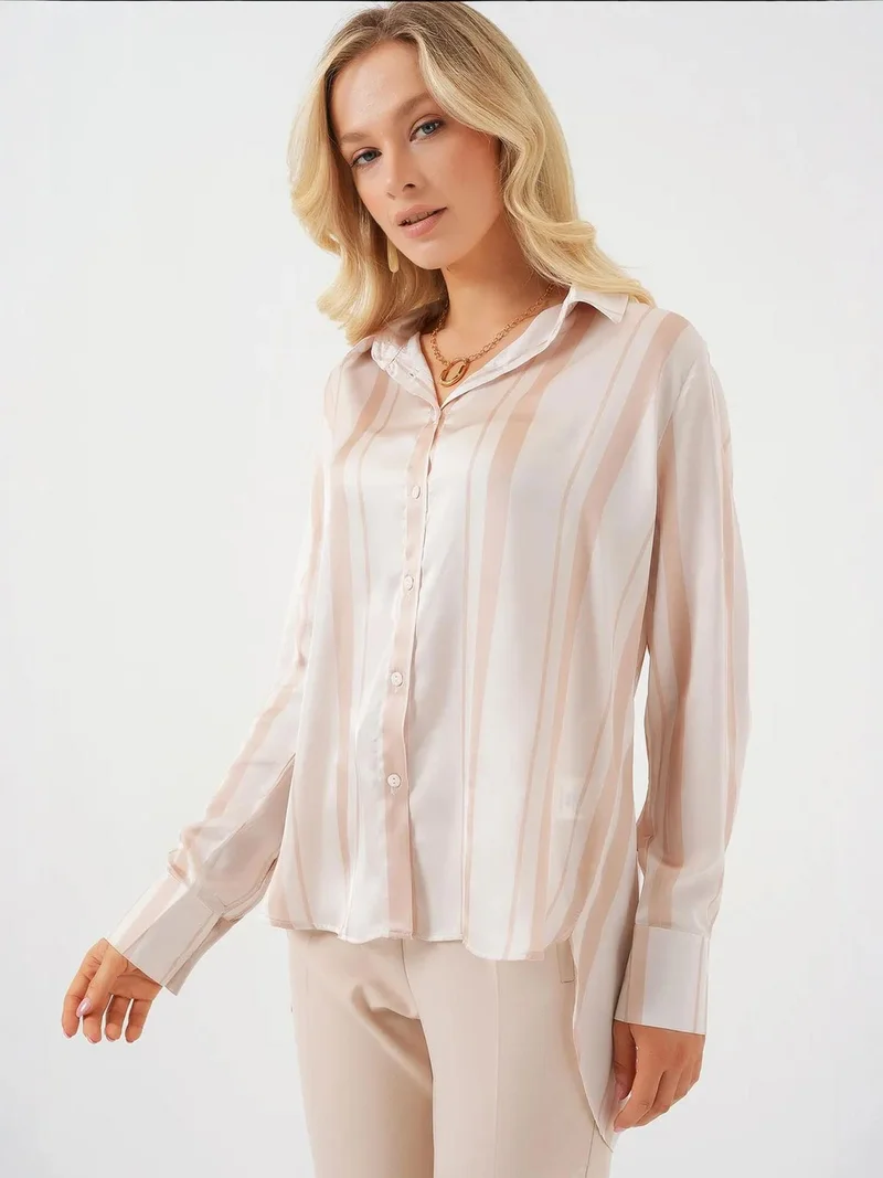 BIG DART BDART Striped Satin Long-Sleeve Shirt with Button Closure