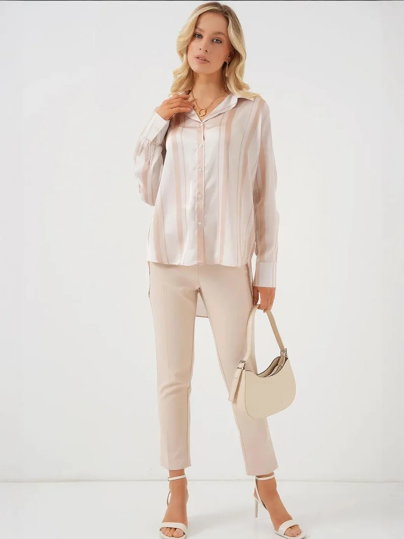 BIG DART BDART Striped Satin Long-Sleeve Shirt with Button Closure