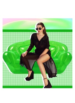 SYOSI Transparent Clear Inflatable Sofa Seat Double Person Blow up Chair Portable Inflatable Couch Air Couch for Swimming Pool Camping Outdoor Beach Room 100% Waterproof and Holds 550lbs Green  - Image 4