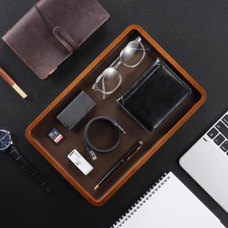ProCase Wooden Valet Tray for Men, Wood Catch-All EDC Organizer, Nightstand, Entryway Bedside Dump Holder, for Wallets, Keys, Watches, Phones, Loose Change, Trinkets -DarkBrown - Image 4