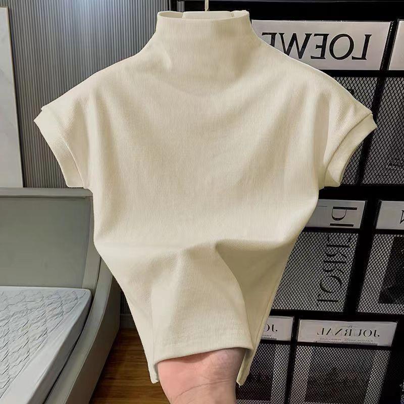 Chanel Style Half-High Collar Short-Sleeved T-Shirt Women'S 2024 Slim-Fit Slimming Vertical Collar Short Top Ins Trendy - Image 2