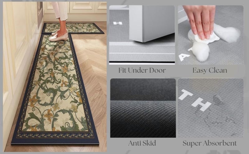 Proxin Anti Fatigue Kitchen Rug Sets 2 Piece Non Slip Kitchen Mats for Floor Cushioned Kitchen Rugs & Mats Waterproof Comfort Standing Mat Runner for Kitchen,Home Office,Sink,Laundry - Image 4