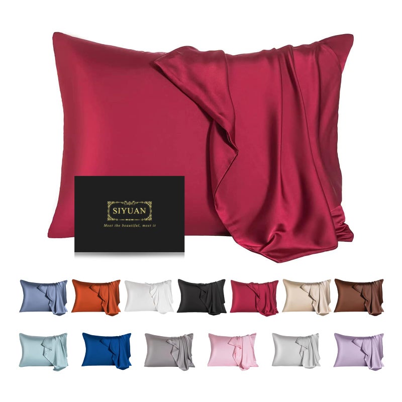 Mulberry Silk Pillowcase for Hair and SkinStandard Size Cooling Silk Pillow Case with Hidden ZipperAllergen Proof Dual Sides Soft Breathable Smooth Silk Pillow Cover for WomenStandardDark Red