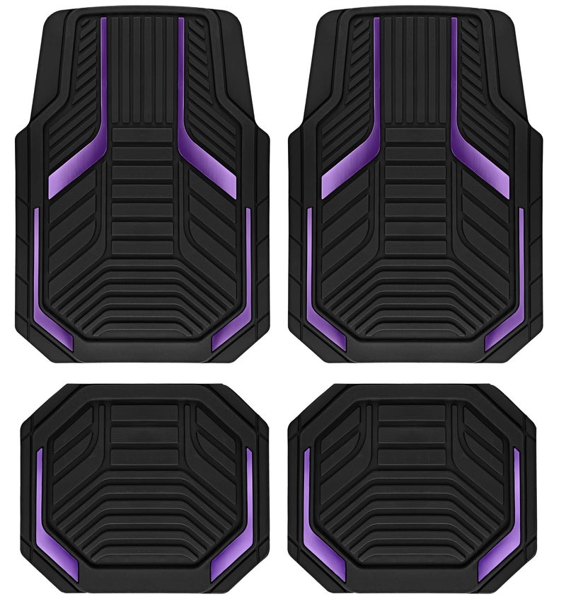 PIC AUTO Heavy Duty Rubber Floor Mats Purple Aluminum Film Car Mats Set Front and Rear Car Mats with AntiSlip Backing All Weather Protection TrimtoFit for Automotive SUV Sedan Van