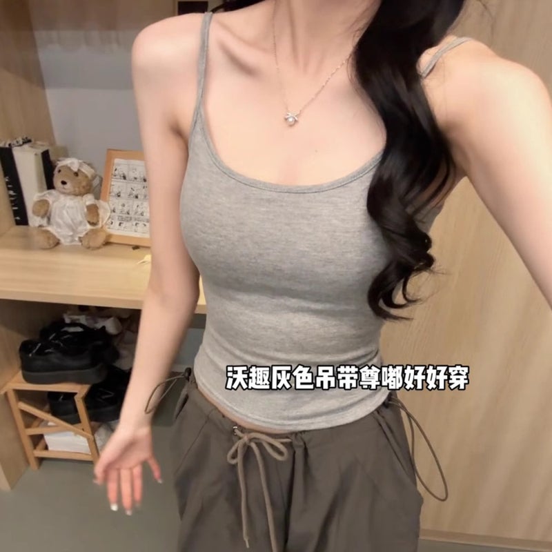 Women's Slim Fit Cotton Camisole with Built-in Pads, Short Length Summer Top - Image 3
