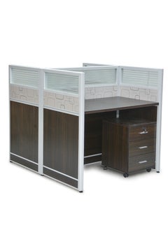 Modern 2-Person Workstation Desk With Table Top Screen Divider For Office, Living room, Hotel, Premium Quality H-322-Coffee-Color L110x W1126xH110cm