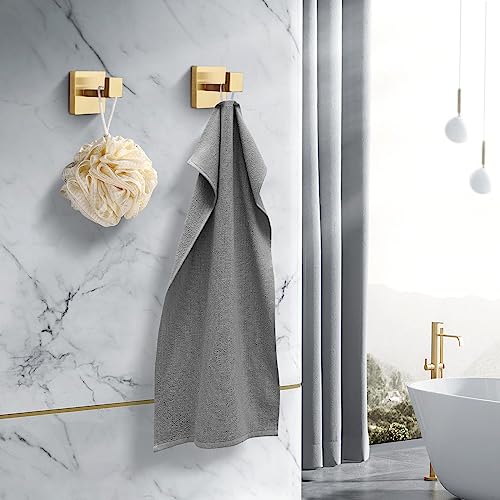 Fenas Heavy Duty Stainless Steel Towel Hooks, Wall Mounted Square Robe Hooks for Bathroom, Kitchen, Bedroom, Hotel Brushed Gold 2 Pack - Image 3