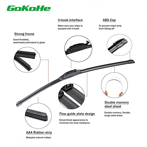 GoKoHe 21" + 19" Windshield Wiper Blades for Honda Civic Insight 2001-2005 Nissan 370Z 2009-2020 Volkswagen Golf 1993-2006 Quality Premium All-Seasons Durable Stable set of 2 front windscreen wiper - Image 4