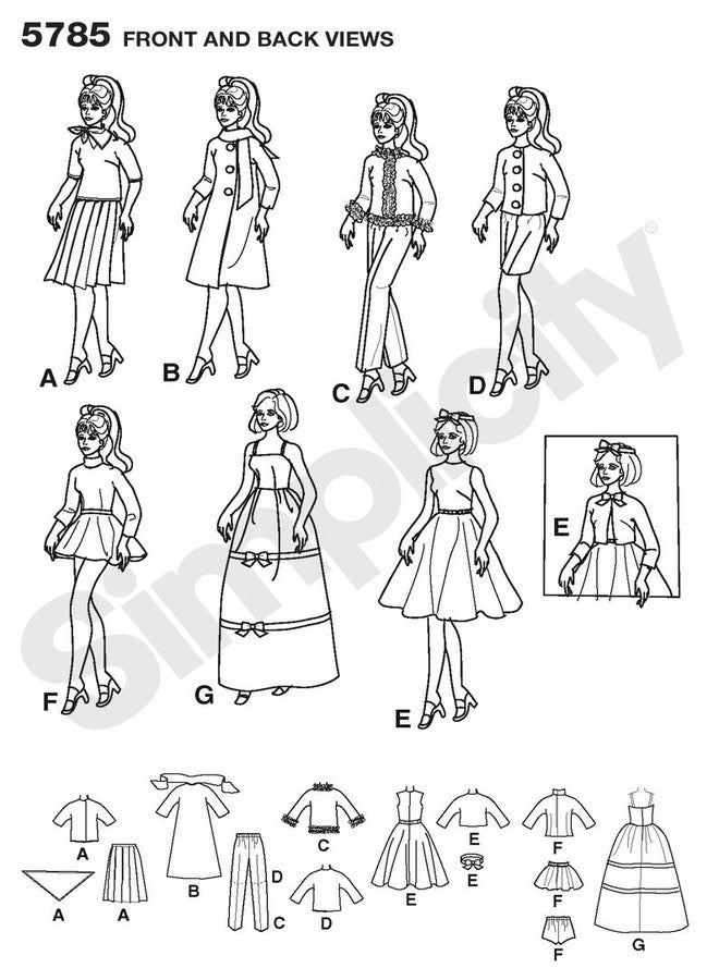 Simplicity Vintage Fashion Doll Clothing Outfits Sewing Patterns for 11.5'' Dolls - Image 2