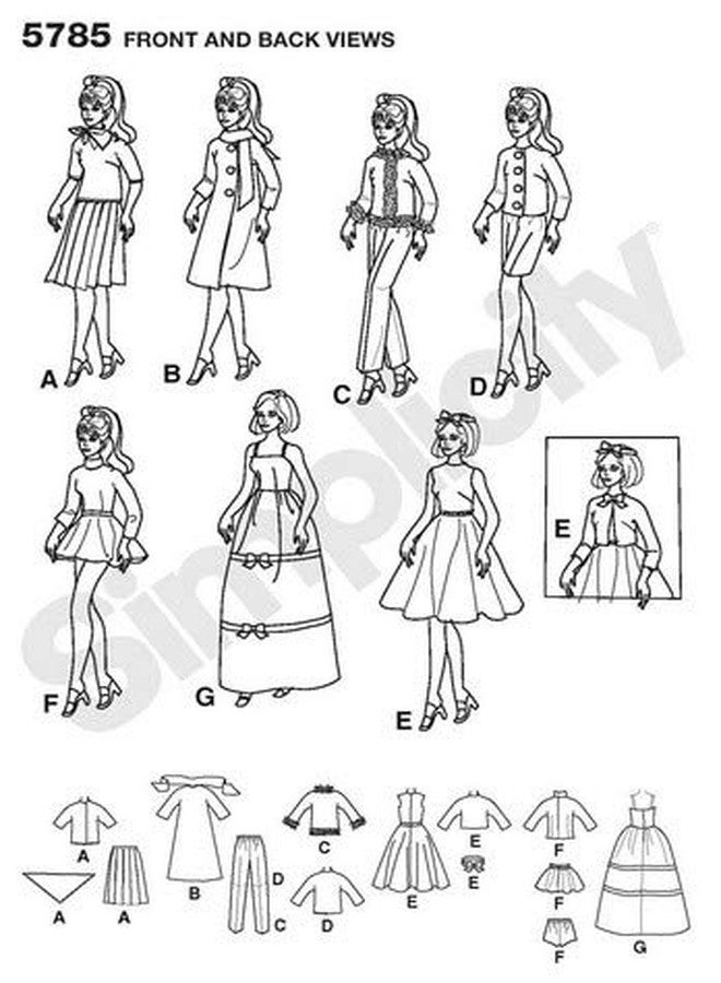 Simplicity Vintage Fashion Doll Clothing Outfits Sewing Patterns for 11.5'' Dolls - Image 4