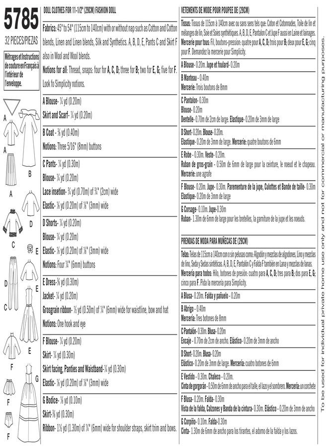 Simplicity Vintage Fashion Doll Clothing Outfits Sewing Patterns for 11.5'' Dolls - Image 3