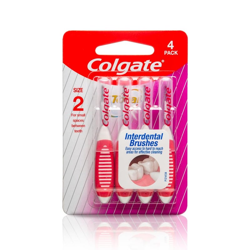 Colgate فرشاة أسنان يدوية بين الأسنان كولجيت توتال للبالغين، صحة فموية محسّنة، حمراء، (الحجم - 2 مم للمساحات الصغيرة بين الأسنان، عبوة من 4) - Image 1
