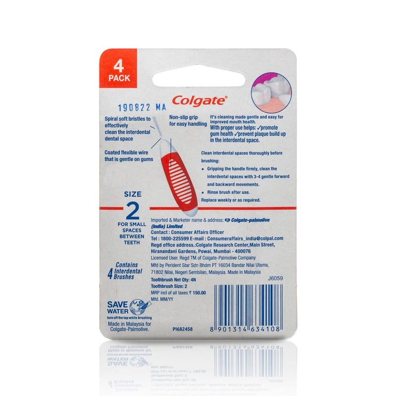 Colgate فرشاة أسنان يدوية بين الأسنان كولجيت توتال للبالغين، صحة فموية محسّنة، حمراء، (الحجم - 2 مم للمساحات الصغيرة بين الأسنان، عبوة من 4) - Image 2