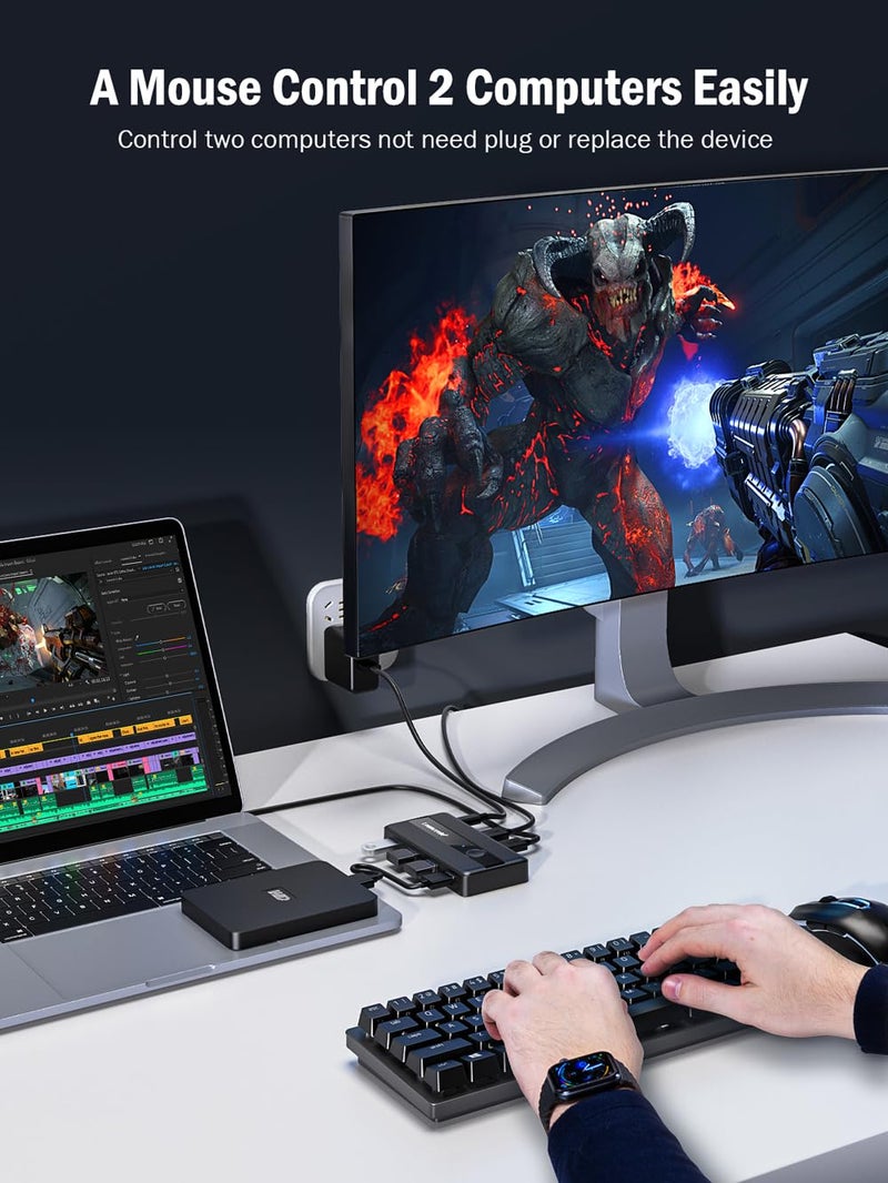 Lemorele مفتاح تحديد USB 3.0 لمشاركة 2 كمبيوتر مع 4 أجهزة USB، صندوق مفتاح محيطي 4 منافذ للكمبيوتر، الفأرة، لوحة المفاتيح، الطابعة، الماسح الضوئي مع 2 كابل USB، متوافق مع ويندوز/ماك/لينكس - Image 2