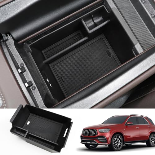 MARCHFA Center Console Organizer Compatible for 2020-2023 2024 2025 Benz GLE 350 450 W167 53 AMG Accessories Armrest Tray Organizer Insert Storage Box for GLS 450 2020 2021 2022 (Black) - Image 1