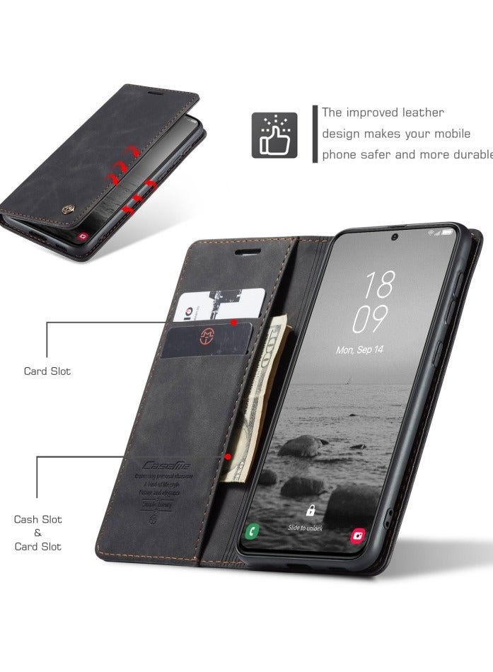 CaseMe Samsung Galaxy S23 plus Case Wallet, for Samsung Galaxy S23 plus Wallet Case Book Folding Flip Folio Case with Magnetic Kickstand Card Slots Protective Cover - Black - Image 3