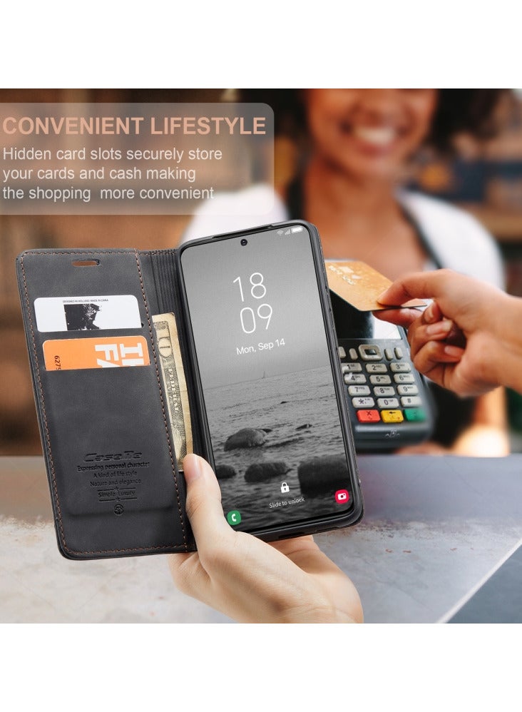 CaseMe Samsung Galaxy S23 plus Case Wallet, for Samsung Galaxy S23 plus Wallet Case Book Folding Flip Folio Case with Magnetic Kickstand Card Slots Protective Cover - Black - Image 2
