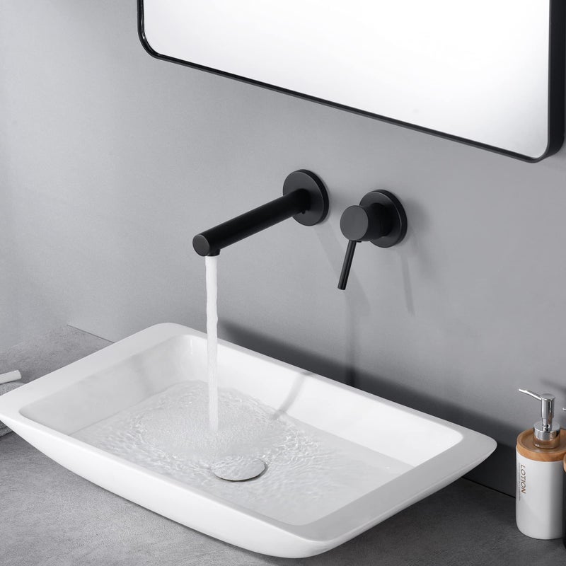 SUMERAIN Matte Black Wall Mount Bathroom Sink Faucet Modern Lavatory Vessel Faucet Single Handle - Image 3